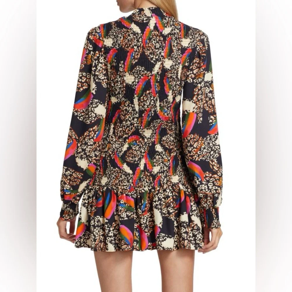FARM RIO Leopard & Toucan Smocked Minidress - Picture 3 of 5